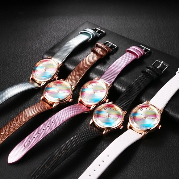 Stylish 32mm Rainbow Leather Watch for Women: Elegant & Precise Quartz Timepiece - Picture 5 of 7